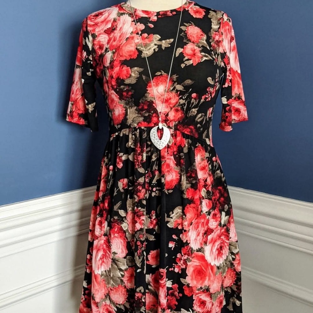 Floral Black and Red Women's Dress